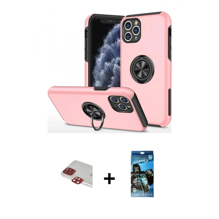 MARSİLYAN™- iPhone 11 Pro Max Kılıf Odak Form Prime - Siyah 34D Izgaralı Cam + Pers Alüminyum Kamera Lens - KI