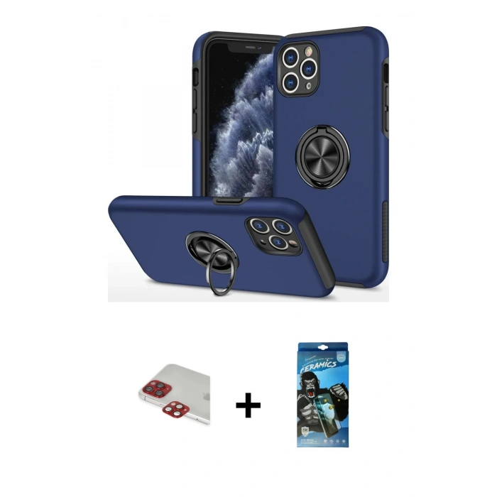 MARSİLYAN™- iPhone 11 Pro Max Kılıf Odak Form Prime - Siyah 34D Izgaralı Cam + Pers Alüminyum Kamera Lens - KI