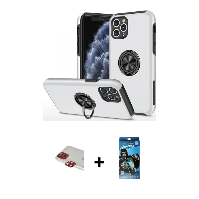 MARSİLYAN™- iPhone 11 Pro Max Kılıf Odak Form Prime - Siyah 34D Izgaralı Cam + Pers Alüminyum Kamera Lens - KI