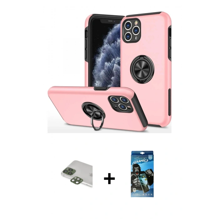MARSİLYAN™- iPhone 11 Pro Max Kılıf Odak Form Prime - Siyah 34D Izgaralı Cam + Pers Alüminyum Kamera Lens - YL