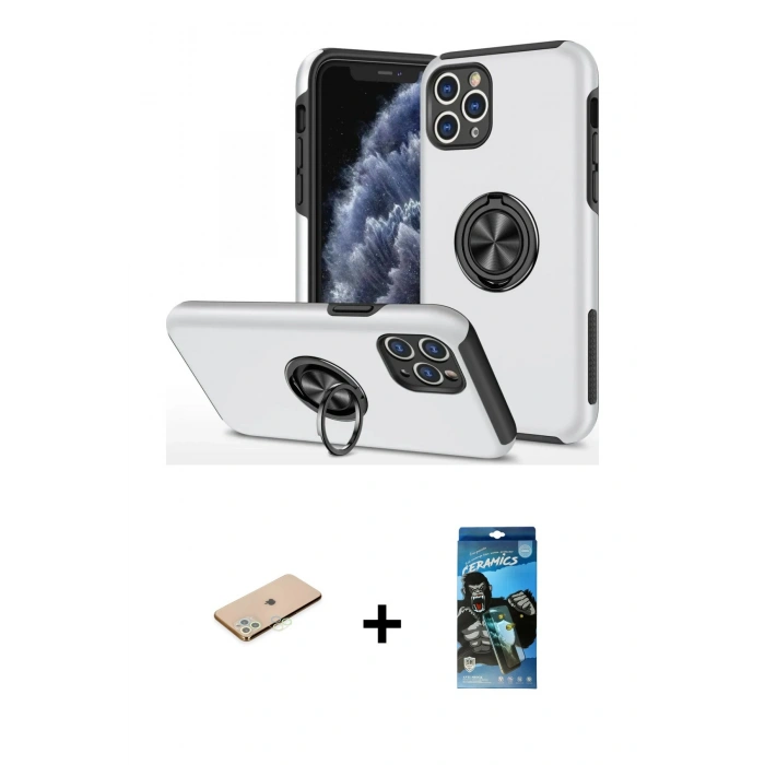 MARSİLYAN™- iPhone 11 Pro Max Kılıf Odak Form Prime - Siyah 34D Izgaralı Cam + Renkli Kamera Lens Koruma Cam - YL