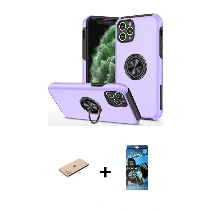 MARSİLYAN™- iPhone 11 Pro Max Kılıf Odak Form Prime - Siyah 34D Izgaralı Cam + Renkli Kamera Lens Koruma Cam - MI