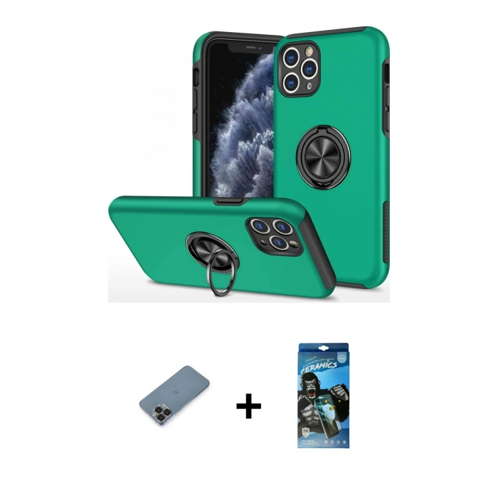 MARSİLYAN™- iPhone 11 Pro Max Kılıf Odak Form Prime - Siyah 34D Izgaralı Cam + Metal Kamera Lens Koruma Cam - SH