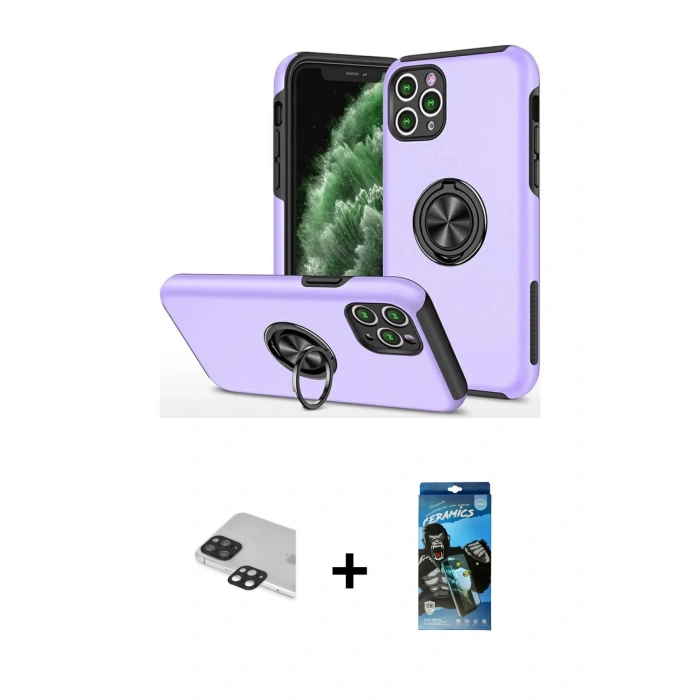 MARSİLYAN™- iPhone 11 Pro Max Kılıf Odak Form Prime - Siyah 34D Izgaralı Cam + Pers Alüminyum Kamera Lens - SH