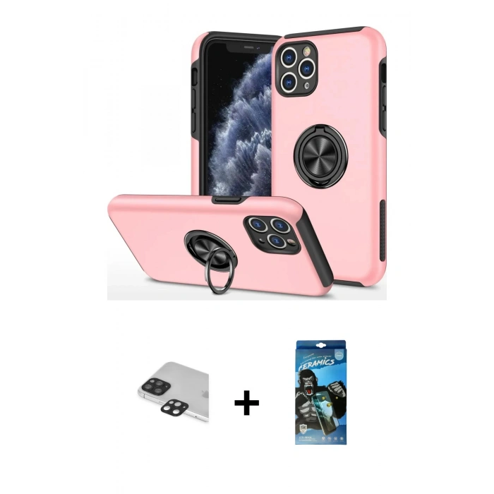 MARSİLYAN™- iPhone 11 Pro Max Kılıf Odak Form Prime - Siyah 34D Izgaralı Cam + Pers Alüminyum Kamera Lens - SH