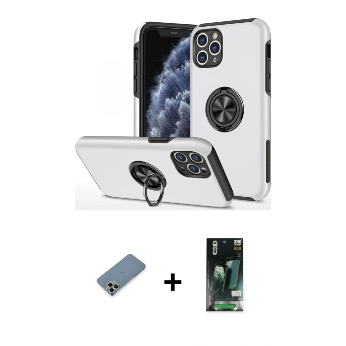 MARSİLYAN™- iPhone 11 Pro Max Kılıf Odak Form Prime - Siyah 360 Mat Full Body Arka Koruyucu + Metal Kamera Lens Koruma Cam - AKYL