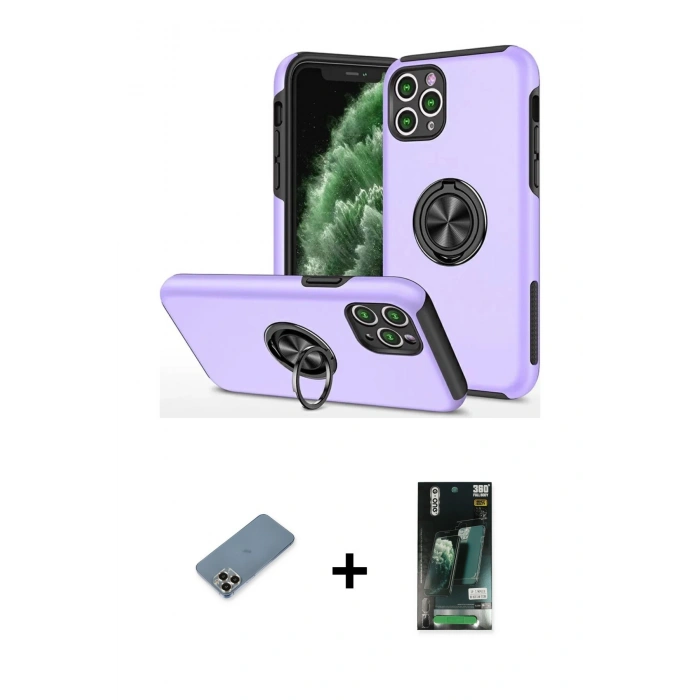 MARSİLYAN™- iPhone 11 Pro Max Kılıf Odak Form Prime - Siyah 360 Mat Full Body Arka Koruyucu + Metal Kamera Lens Koruma Cam - GD