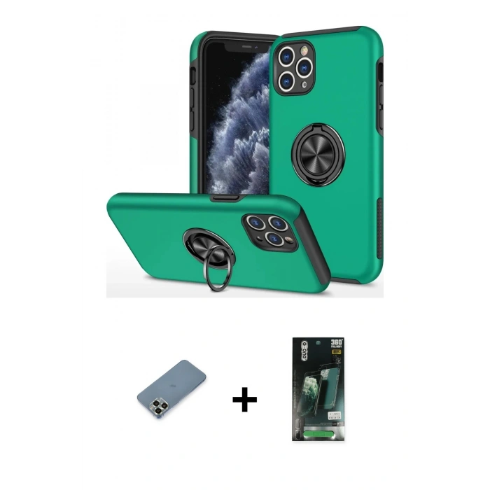 MARSİLYAN™- iPhone 11 Pro Max Kılıf Odak Form Prime - Siyah 360 Mat Full Body Arka Koruyucu + Metal Kamera Lens Koruma Cam - AKYL