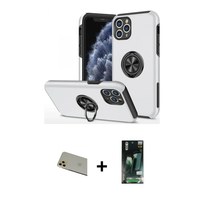 MARSİLYAN™- iPhone 11 Pro Max Kılıf Odak Form Prime - Siyah 360 Mat Full Body Arka Koruyucu + Rainbow Kamera Lens Koruma Cam - GD