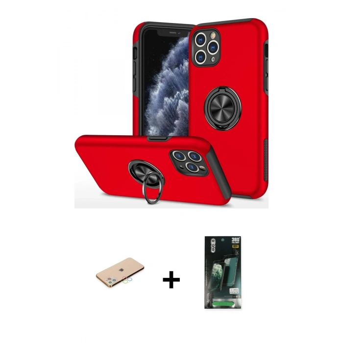 MARSİLYAN™- iPhone 11 Pro Max Kılıf Odak Form Prime - Siyah 360 Mat Full Body Arka Koruyucu + Renkli Kamera Lens Koruma Cam - MI