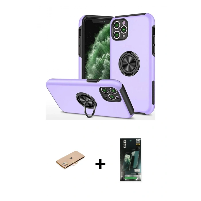 MARSİLYAN™- iPhone 11 Pro Max Kılıf Odak Form Prime - Siyah 360 Mat Full Body Arka Koruyucu + Renkli Kamera Lens Koruma Cam - TU