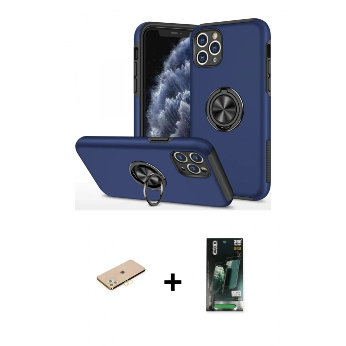 MARSİLYAN™- iPhone 11 Pro Max Kılıf Odak Form Prime - Siyah 360 Mat Full Body Arka Koruyucu + Renkli Kamera Lens Koruma Cam - SI