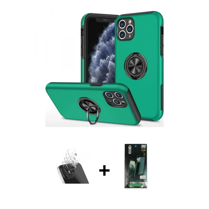 MARSİLYAN™- iPhone 11 Pro Max Kılıf Odak Form Prime - Siyah 360 Mat Full Body Arka Koruyucu + Kamera Lens Koruma Cam - SF