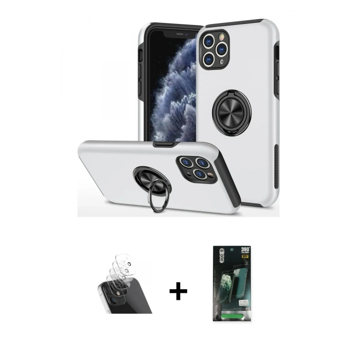 MARSİLYAN™- iPhone 11 Pro Max Kılıf Odak Form Prime - Siyah 360 Mat Full Body Arka Koruyucu + Kamera Lens Koruma Cam - SF