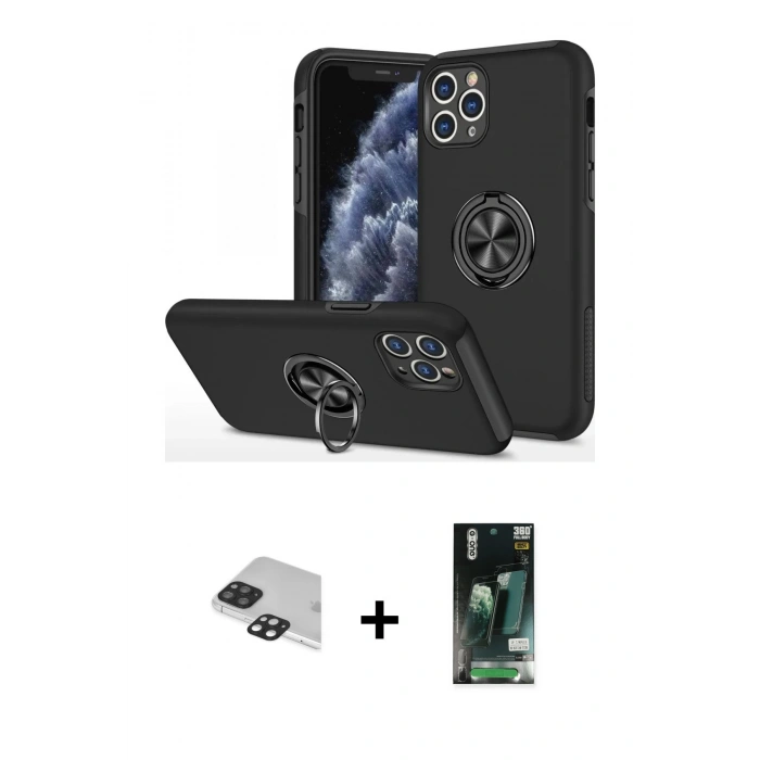 MARSİLYAN™- iPhone 11 Pro Max Kılıf Odak Form Prime - Siyah 360 Mat Full Body Arka Koruyucu + Siyah Pers Alüminyum Kamera Lens
