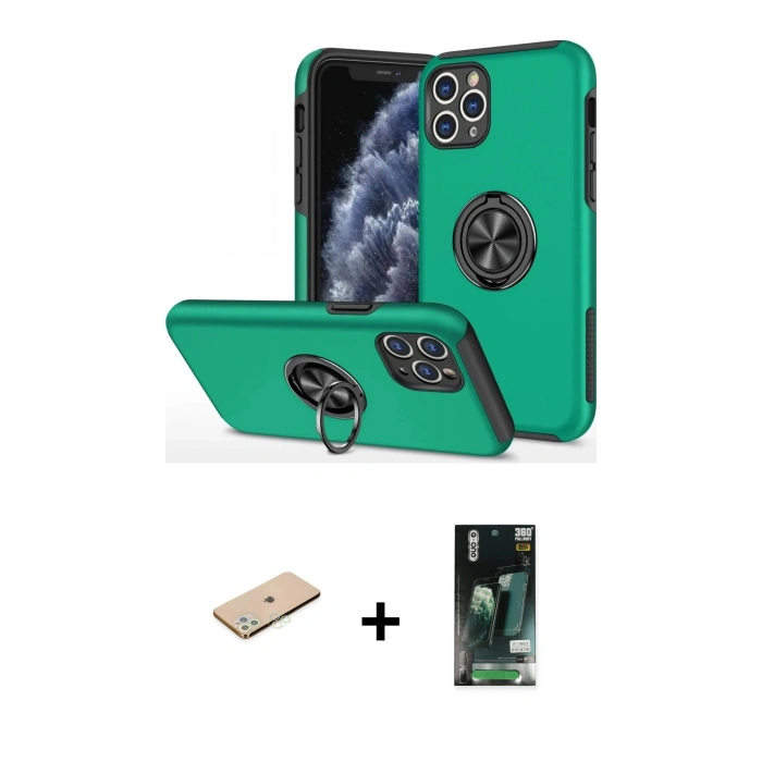 MARSİLYAN™- iPhone 11 Pro Max Kılıf Odak Form Prime - Siyah 360 Mat Full Body Arka Koruyucu + Renkli Kamera Lens Koruma Cam - YL