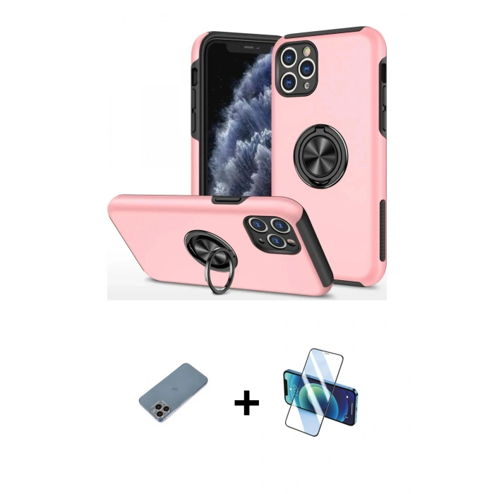 MARSİLYAN™- iPhone 11 Pro Max Kılıf Odak Form Prime - Siyah 3D Antistatik Cam Ekran Koruyucu + Shine Kamera Lens Koruma Cam - GI