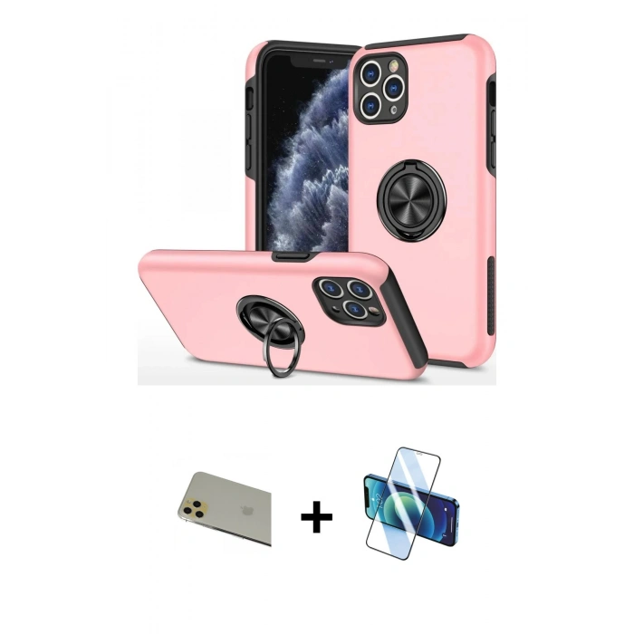 MARSİLYAN™- iPhone 11 Pro Max Kılıf Odak Form Prime - Siyah 3D Antistatik Cam Ekran Koruyucu + Rainbow Kamera Lens Koruma Cam - GD