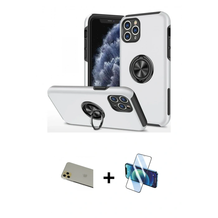 MARSİLYAN™- iPhone 11 Pro Max Kılıf Odak Form Prime - Siyah 3D Antistatik Cam Ekran Koruyucu + Rainbow Kamera Lens Koruma Cam - GD