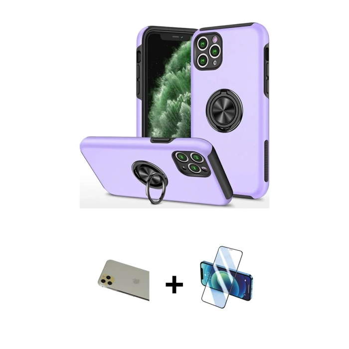MARSİLYAN™- iPhone 11 Pro Max Kılıf Odak Form Prime - Siyah 3D Antistatik Cam Ekran Koruyucu + Rainbow Kamera Lens Koruma Cam - GD