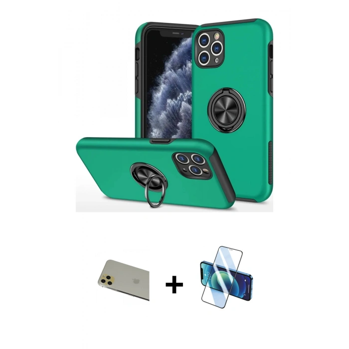 MARSİLYAN™- iPhone 11 Pro Max Kılıf Odak Form Prime - Siyah 3D Antistatik Cam Ekran Koruyucu + Rainbow Kamera Lens Koruma Cam - GD