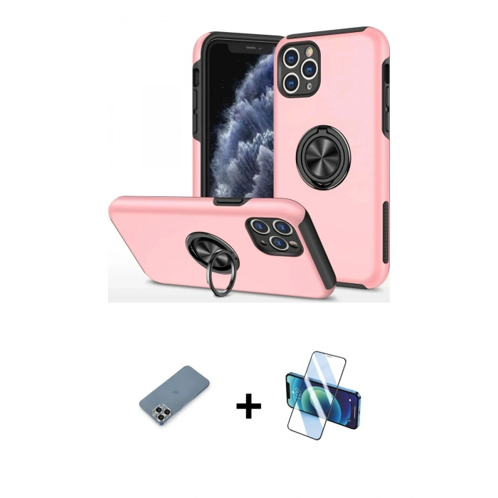 MARSİLYAN™- iPhone 11 Pro Max Kılıf Odak Form Prime - Siyah 3D Antistatik Cam Ekran Koruyucu + Metal Kamera Lens Koruma Cam - GS