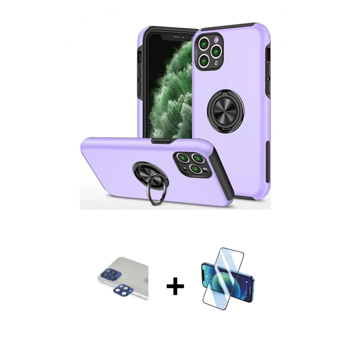MARSİLYAN™- iPhone 11 Pro Max Kılıf Odak Form Prime - Siyah 3D Antistatik Cam Ekran Koruyucu + Pers Alüminyum Kamera Lens - LT