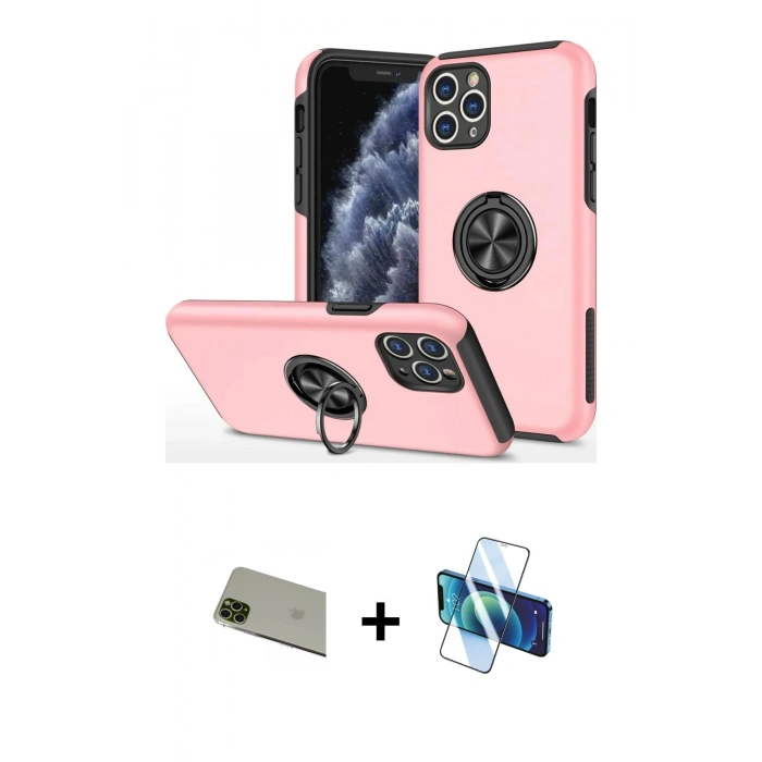 MARSİLYAN™- iPhone 11 Pro Max Kılıf Odak Form Prime - Siyah 3D Antistatik Cam Ekran Koruyucu + Rainbow Kamera Lens Koruma Cam - YL