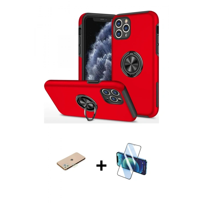 MARSİLYAN™- iPhone 11 Pro Max Kılıf Odak Form Prime - Siyah 3D Antistatik Cam Ekran Koruyucu + Renkli Kamera Lens Koruma Cam - YL