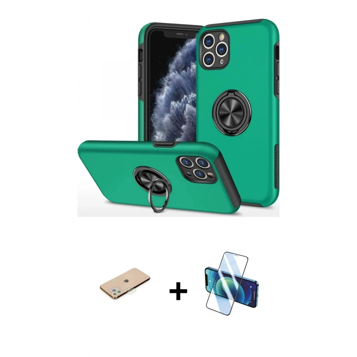 MARSİLYAN™- iPhone 11 Pro Max Kılıf Odak Form Prime - Siyah 3D Antistatik Cam Ekran Koruyucu + Renkli Kamera Lens Koruma Cam - YL
