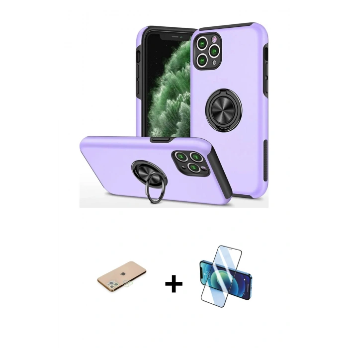 MARSİLYAN™- iPhone 11 Pro Max Kılıf Odak Form Prime - Siyah 3D Antistatik Cam Ekran Koruyucu + Renkli Kamera Lens Koruma Cam - YL
