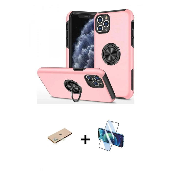 MARSİLYAN™- iPhone 11 Pro Max Kılıf Odak Form Prime - Siyah 3D Antistatik Cam Ekran Koruyucu + Renkli Kamera Lens Koruma Cam - YL