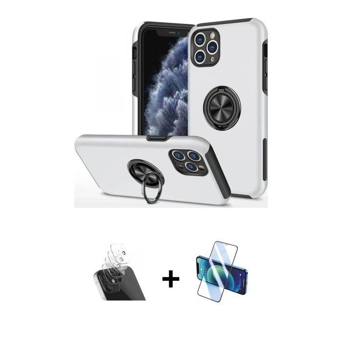 MARSİLYAN™- iPhone 11 Pro Max Kılıf Odak Form Prime - Siyah 3D Antistatik Cam Ekran Koruyucu + Kamera Lens Koruma Cam - SF