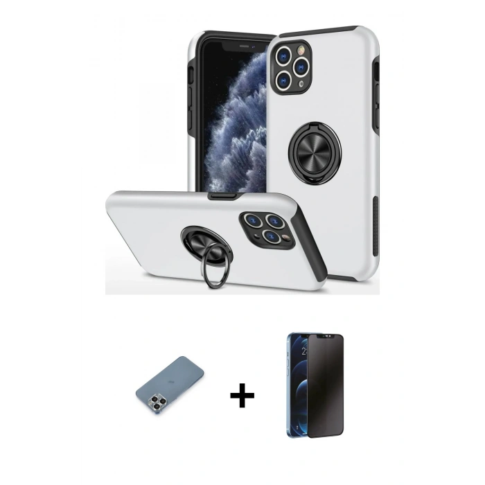 MARSİLYAN™- iPhone 11 Pro Max Kılıf Odak Form Prime - Siyah 3D Antistatik Hayalet Cam Ekran Koruyucu + Metal Kamera Lens Koruma Cam - GS