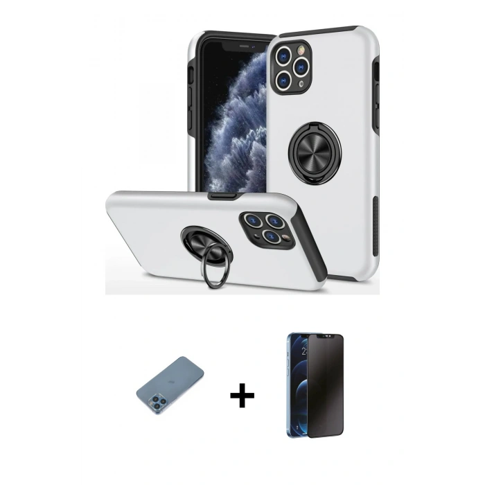 MARSİLYAN™- iPhone 11 Pro Max Kılıf Odak Form Prime - Siyah 3D Antistatik Hayalet Cam Ekran Koruyucu + Shine Kamera Lens Koruma Cam - MI