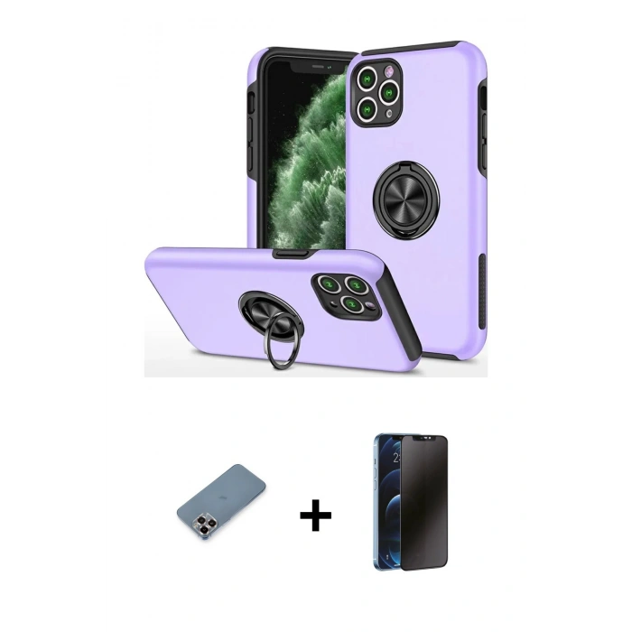 MARSİLYAN™- iPhone 11 Pro Max Kılıf Odak Form Prime - Siyah 3D Antistatik Hayalet Cam Ekran Koruyucu + Metal Kamera Lens Koruma Cam - MR