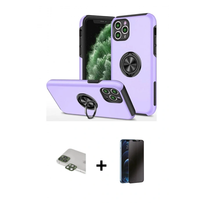 MARSİLYAN™- iPhone 11 Pro Max Kılıf Odak Form Prime - Siyah 3D Antistatik Hayalet Cam Ekran Koruyucu + Pers Alüminyum Kamera Lens - YL