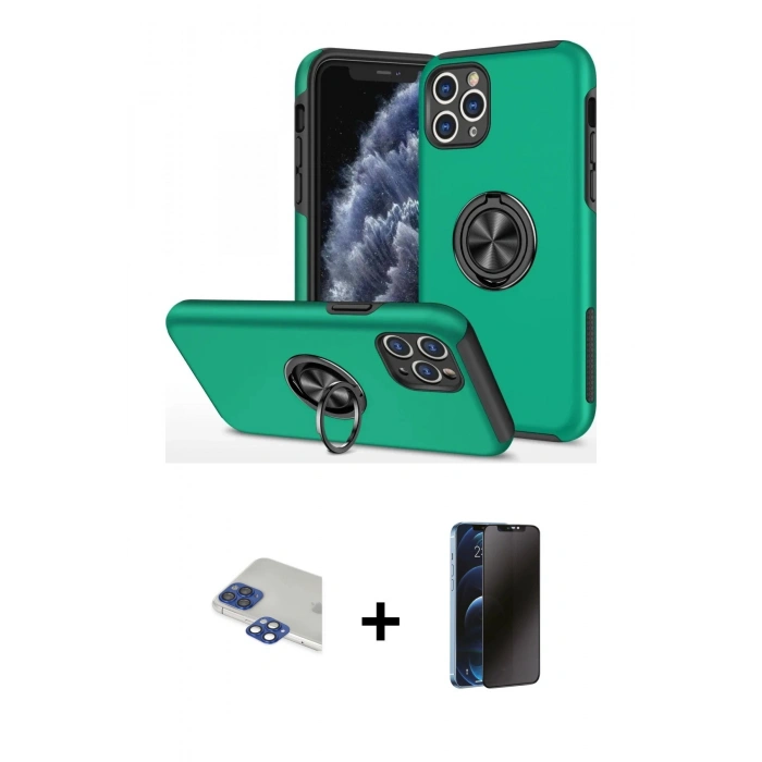 MARSİLYAN™- iPhone 11 Pro Max Kılıf Odak Form Prime - Siyah 3D Antistatik Hayalet Cam Ekran Koruyucu + Pers Alüminyum Kamera Lens - LT