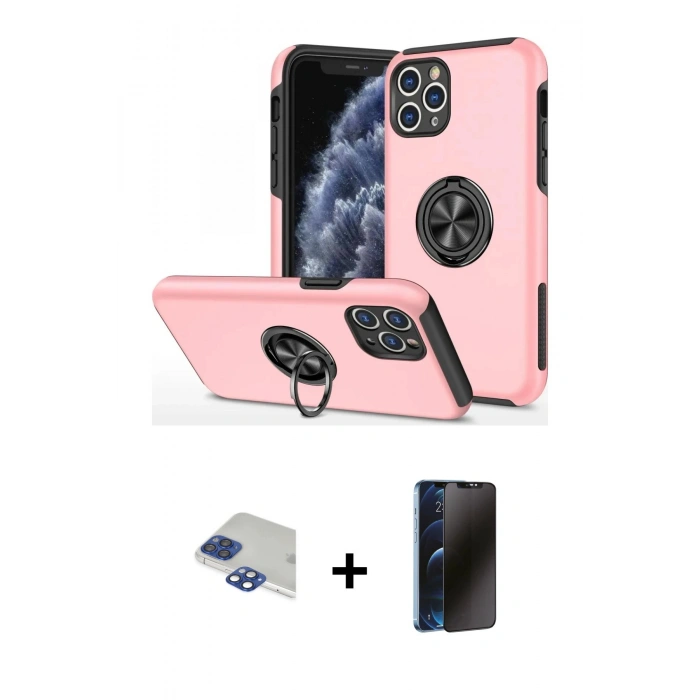 MARSİLYAN™- iPhone 11 Pro Max Kılıf Odak Form Prime - Siyah 3D Antistatik Hayalet Cam Ekran Koruyucu + Pers Alüminyum Kamera Lens - LT