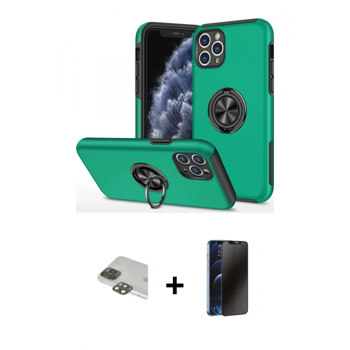 MARSİLYAN™- iPhone 11 Pro Max Kılıf Odak Form Prime - Siyah 3D Antistatik Hayalet Cam Ekran Koruyucu + Pers Alüminyum Kamera Lens - YL