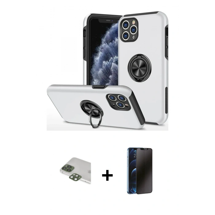 MARSİLYAN™- iPhone 11 Pro Max Kılıf Odak Form Prime - Siyah 3D Antistatik Hayalet Cam Ekran Koruyucu + Pers Alüminyum Kamera Lens - YL