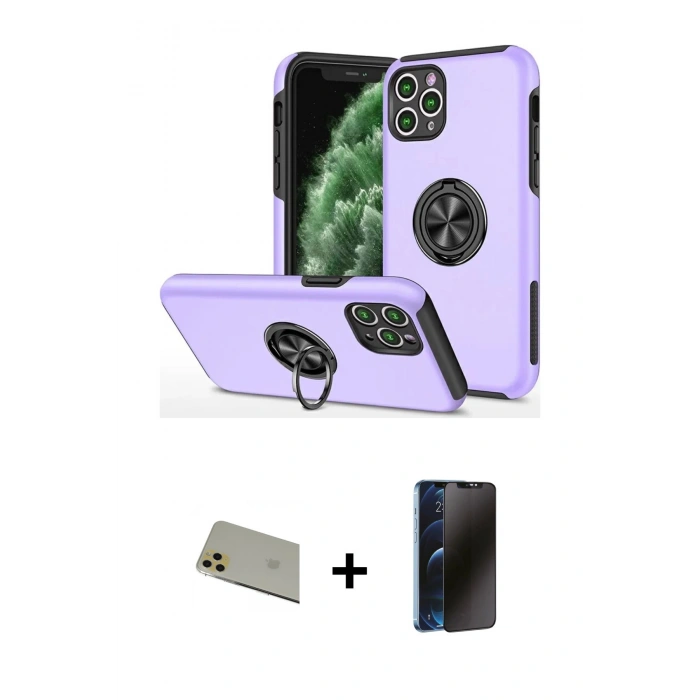 MARSİLYAN™- iPhone 11 Pro Max Kılıf Odak Form Prime - Siyah 3D Antistatik Hayalet Cam Ekran Koruyucu + Rainbow Kamera Lens Koruma Cam - GD