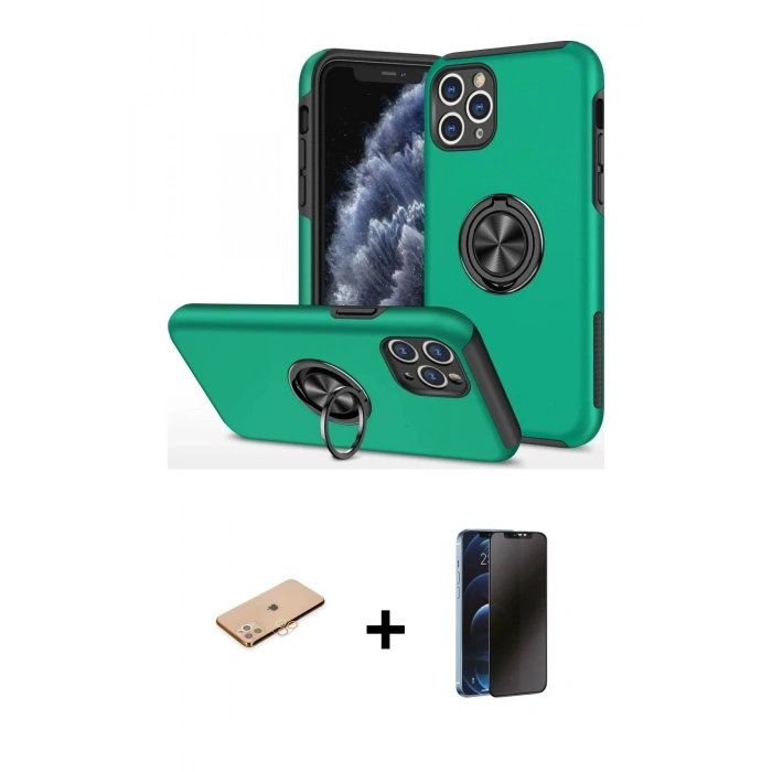 MARSİLYAN™- iPhone 11 Pro Max Kılıf Odak Form Prime - Siyah 3D Antistatik Hayalet Cam Ekran Koruyucu + Renkli Kamera Lens Koruma Cam - TU