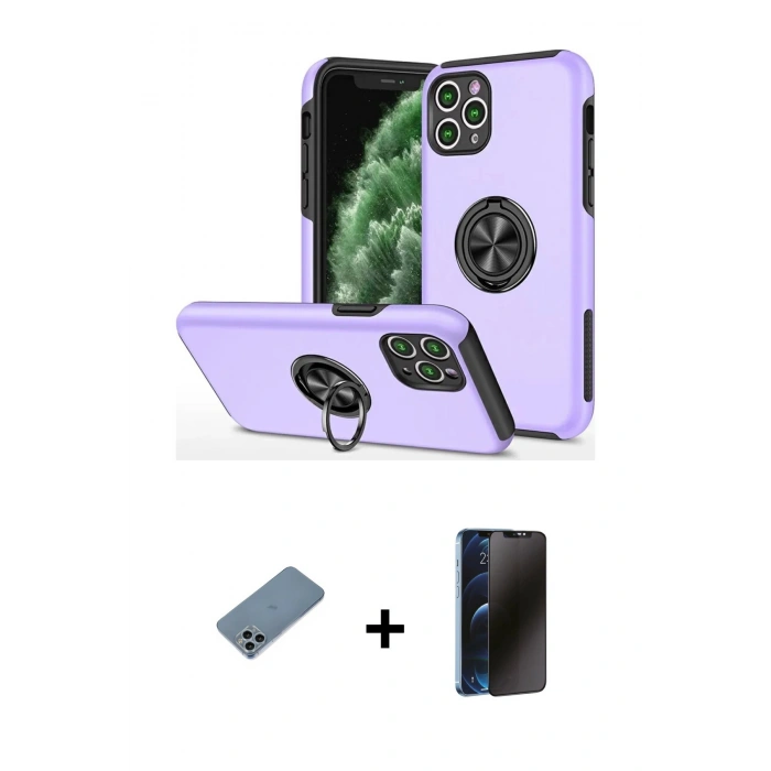MARSİLYAN™- iPhone 11 Pro Max Kılıf Odak Form Prime - Siyah 3D Antistatik Hayalet Cam Ekran Koruyucu + Shine Kamera Lens Koruma Cam - SABE