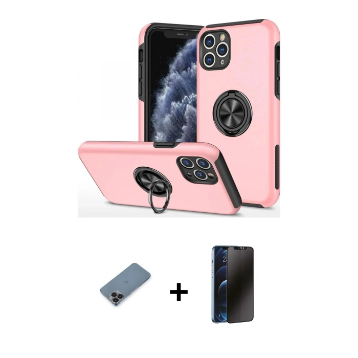 MARSİLYAN™- iPhone 11 Pro Max Kılıf Odak Form Prime - Siyah 3D Antistatik Hayalet Cam Ekran Koruyucu + Metal Kamera Lens Koruma Cam - SH