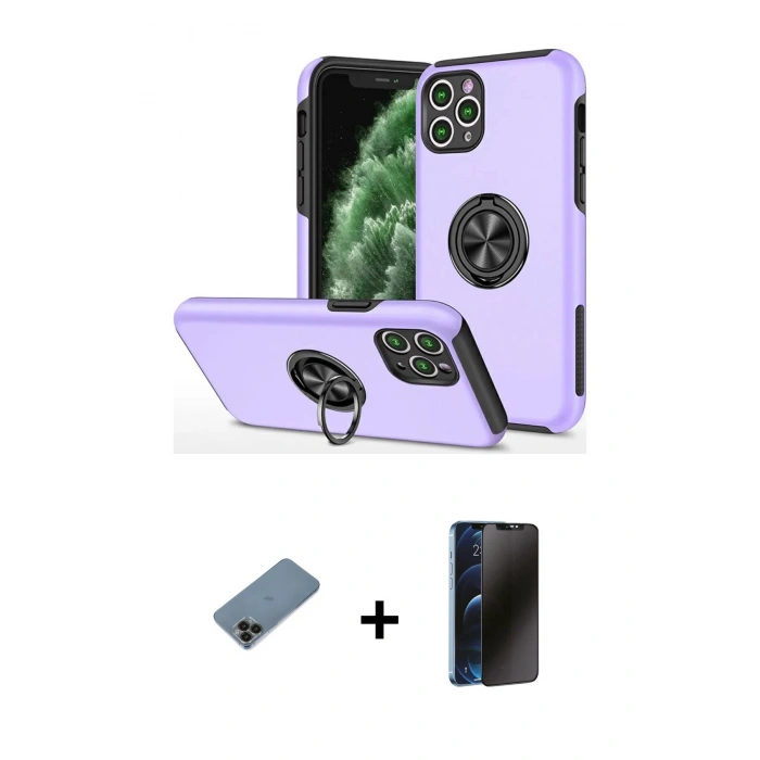 MARSİLYAN™- iPhone 11 Pro Max Kılıf Odak Form Prime - Siyah 3D Antistatik Hayalet Cam Ekran Koruyucu + Shine Kamera Lens Koruma Cam - SH