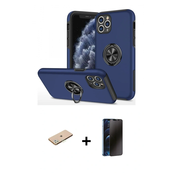 MARSİLYAN™- iPhone 11 Pro Max Kılıf Odak Form Prime - Siyah 3D Antistatik Hayalet Cam Ekran Koruyucu + Renkli Kamera Lens Koruma Cam - YL