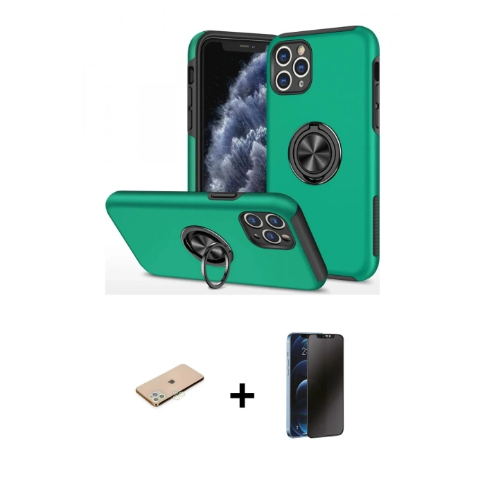 MARSİLYAN™- iPhone 11 Pro Max Kılıf Odak Form Prime - Siyah 3D Antistatik Hayalet Cam Ekran Koruyucu + Renkli Kamera Lens Koruma Cam - YL