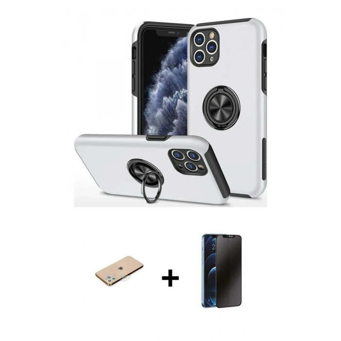 MARSİLYAN™- iPhone 11 Pro Max Kılıf Odak Form Prime - Siyah 3D Antistatik Hayalet Cam Ekran Koruyucu + Renkli Kamera Lens Koruma Cam - YL