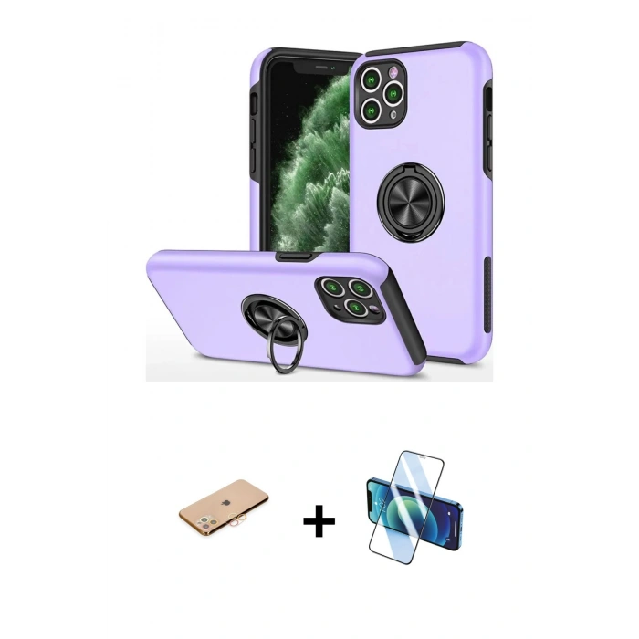 MARSİLYAN™- iPhone 11 Pro Max Kılıf Odak Form Prime - Siyah 3D Antistatik Seramik Nano Ekran Koruyucu + Renkli Kamera Lens Koruma Cam - TU